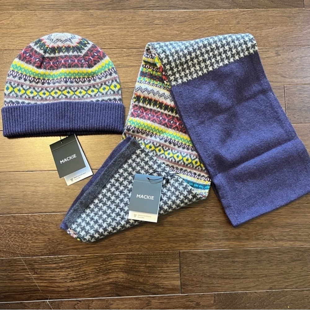 Robert Mackie Pure Wool Fair Isle Hat and Scarf Set